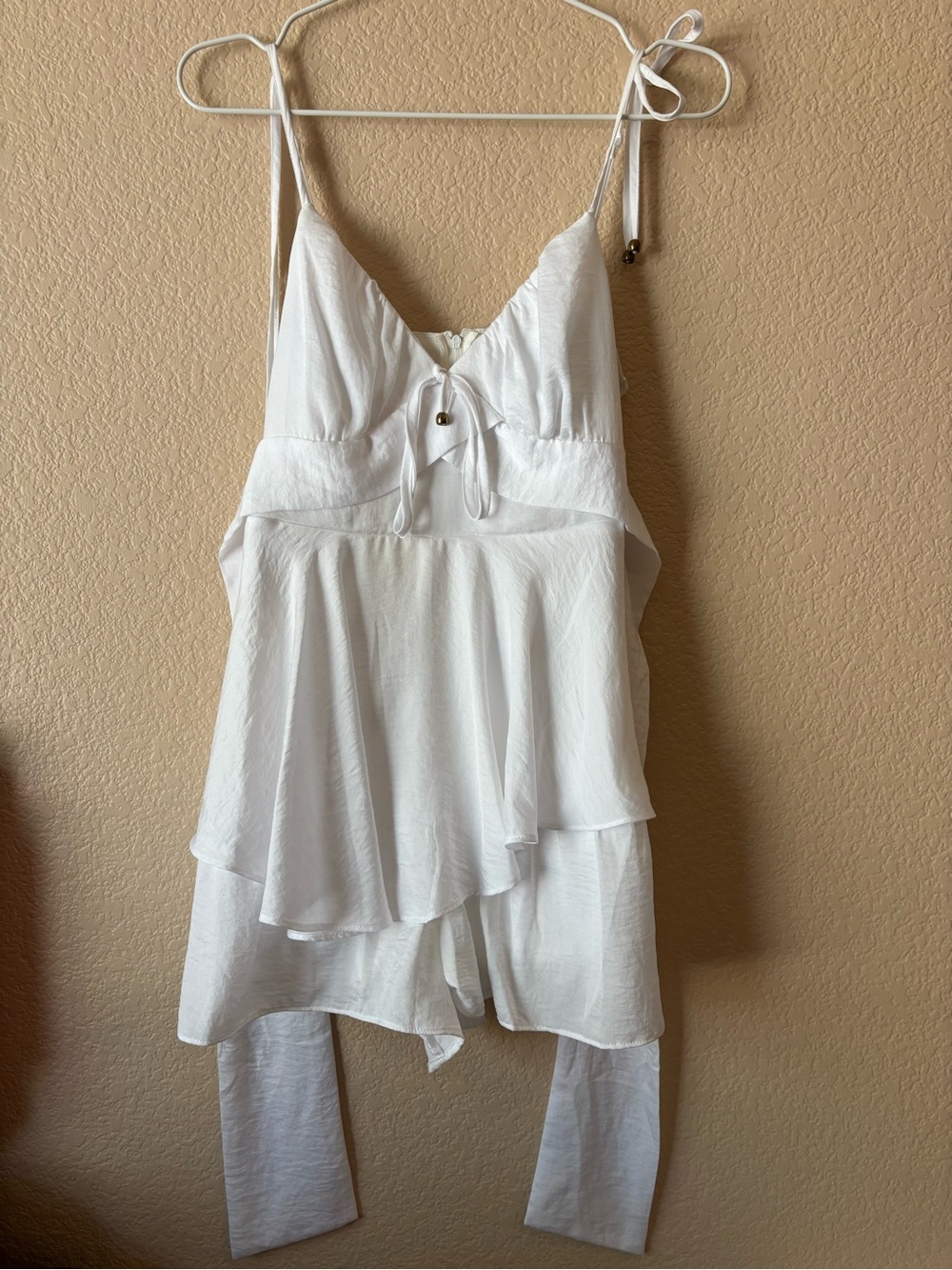 White Tiered Ruffle dress with Tie Front